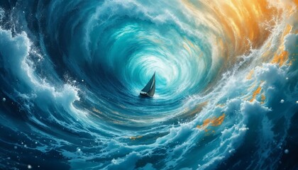 Whirlpool Voyage: A Tiny Sailboat Navigates a Gigantic, Swirling Ocean Vortex
