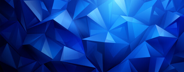 Fototapeta premium Vibrant abstract crystal background featuring a mosaic of interconnected blue triangles, creating a dynamic, geometric pattern with varying shades and depth.