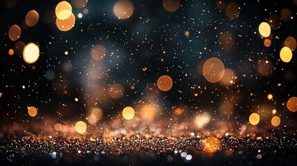 Fototapeta premium Dark Background with Golden Glitter and Sparkling Lights
