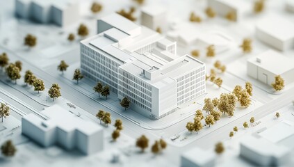Isometric Model of a Modern Hospital Building on a City Map. AI generated illustration