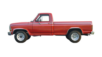Red pickup truck isolated on transparent background, perfect for compositions