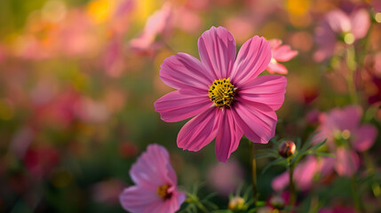 Obraz premium A close-up of a pink flower surrounded by a colorful floral background.