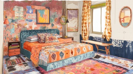 Boho Chic Bedroom Interior Design Vibrant Textures and Patterns