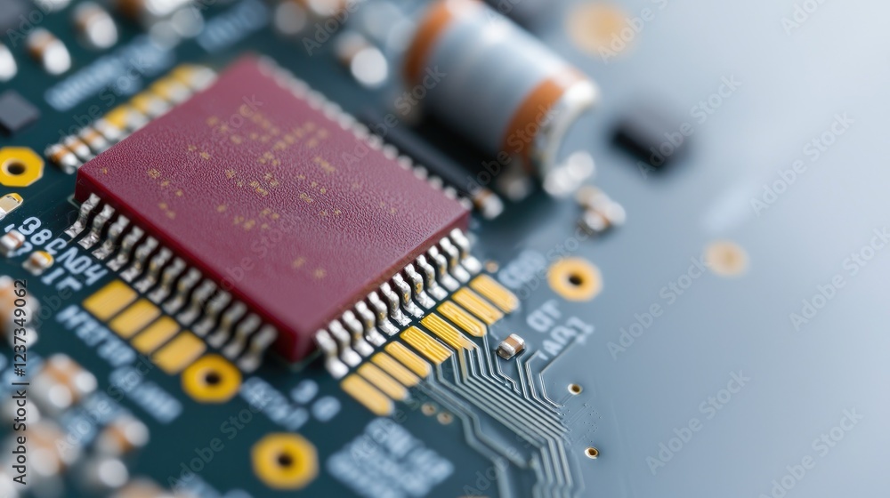 Poster close-up of a microchip on circuit board