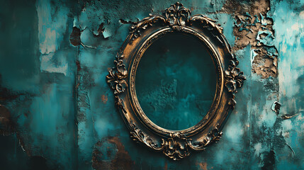 Vintage art nouveau hipster psych frame with a nostalgic feel, vintage, western , retro, distressed, faded, cinematic, warm-tones, turquoise. Cinematic Frame. Illustration