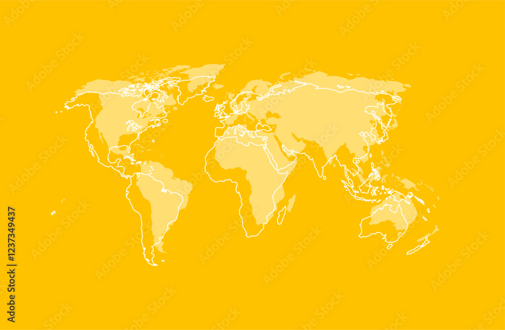Poster vector design of world map on yellow background with white border