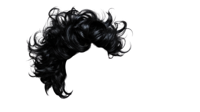 Black wavy hair lock isolated on transparent background