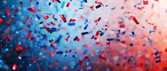Red, White, and Blue Confetti Falling on Light Background - AI generated illustration