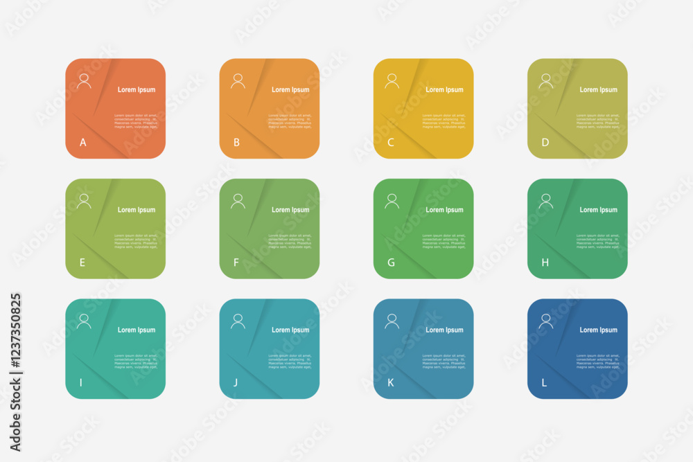 Canvas Prints business concept with 12 steps, multicolor rectangle ,design for workflow layout, diagram, annual re