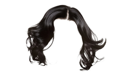 Black wavy hair isolated on transparent background for easy photo editing