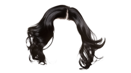 Black wavy hair isolated on transparent background for easy photo editing