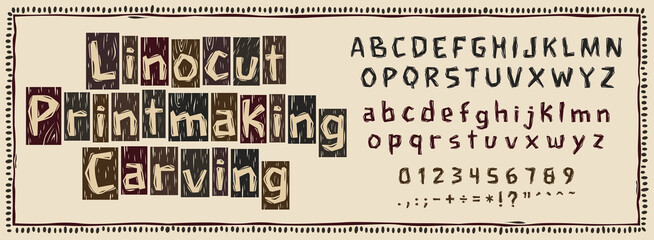 Complete retro style alphabet made with woodcut and print marking techniques. Complete collection of letters and numbers..eps © AZOGUE.art