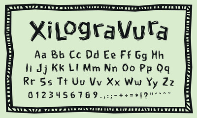 Set of letters and types in the woodcut style of Brazilian Cordel. Cordel literature, from the northeastern culture of Brazil..eps