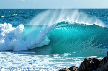 The waves hit the rocks, with several different views, symbolizing the never-ending spirit