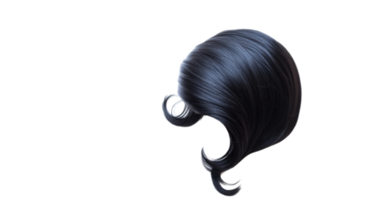 Black hair lock flowing on transparent background: 3d render