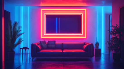 neon lit mockup frame
