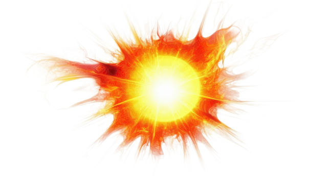 Bright burning sun exploding with transparent background