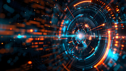 Obraz premium Abstract digital design with glowing lines and circular patterns, representing technology and data flow.