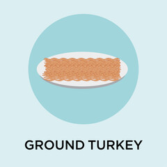 Flat style vector illustration of ground turkey on a plate within a circle