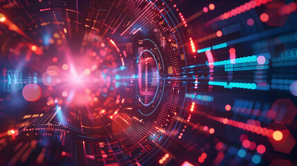 Obraz premium Abstract digital visualization with vibrant colors and light effects, representing technology concepts.