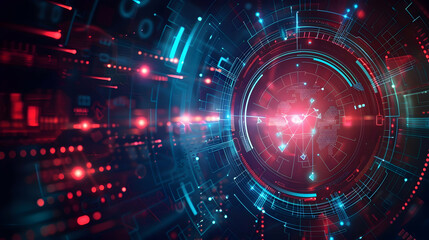 Obraz premium A futuristic digital interface with glowing elements and data patterns.