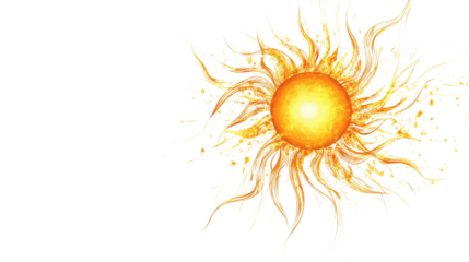 Bright orange sun shining with transparent background and flares