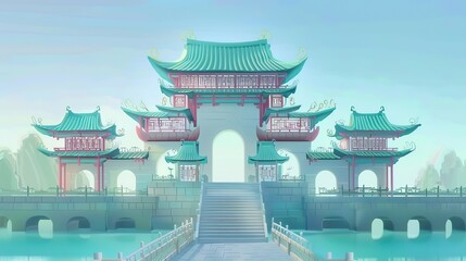 Obraz premium Mountns_digital_painting_ancient_chinese_architect