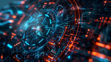 A futuristic digital interface with glowing circuits and intricate patterns.