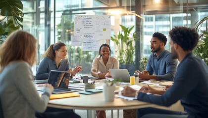 Diverse Team Collaborates on Project Strategy Meeting