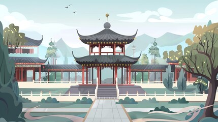 Obraz premium _Pagoda_digital_painting_ancient_chinese_architectu_