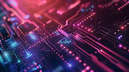 Fototapeta premium Abstract digital circuit design with vibrant colors and intricate patterns.