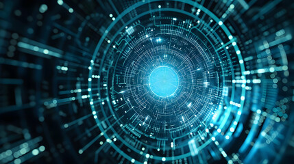 Fototapeta premium Abstract digital tunnel with glowing elements, representing technology and data flow.