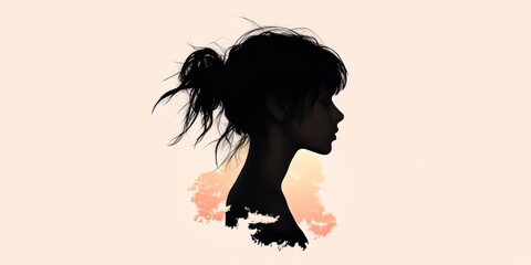 Fototapeta premium A beautiful silhouette of a girl showcases femininity and strength, set against a soft pastel background. The minimalist style emphasizes the woman's form and grace