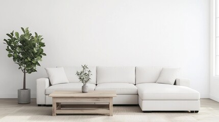 White Sectional Sofa in Minimalist Living Room