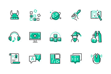 Role playing games - set of line design style icons