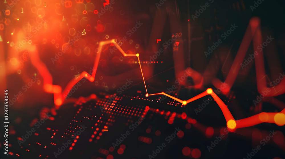Poster abstract visualization of fluctuating financial data with a red color scheme.
