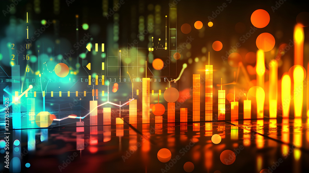 Aufkleber a digital visualization of data trends with vibrant colors and graphical elements.