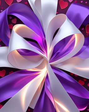 White and purple glowing ribbons abstract romantic Valentines concept background