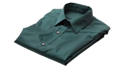 Folded green cotton shirt isolated on transparent background