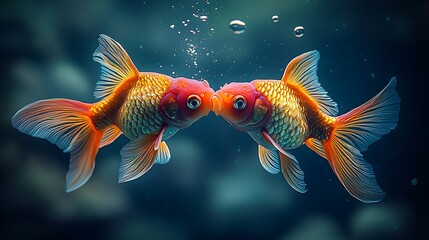 Fototapeta premium Goldfish Kissing in Aquarium.