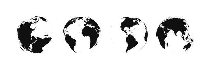 Globe planet vector set. Earth continents silhouette.