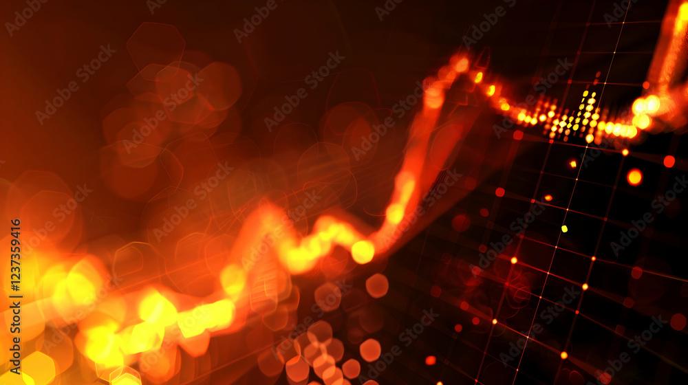 Poster abstract visualization of data trends with glowing lines and bokeh effects.