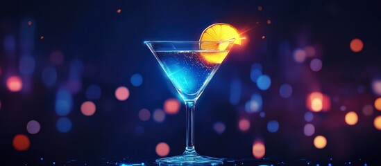 Glowing Blue Martini Cocktail Nightclub Scene