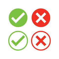 Tick and cross, Right and wrong, Yes or no, approved and rejected. Green tick and Red cross. Red X icon. 