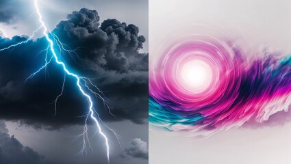 A showcase of nature's dramatic power with dark clouds and vibrant light.