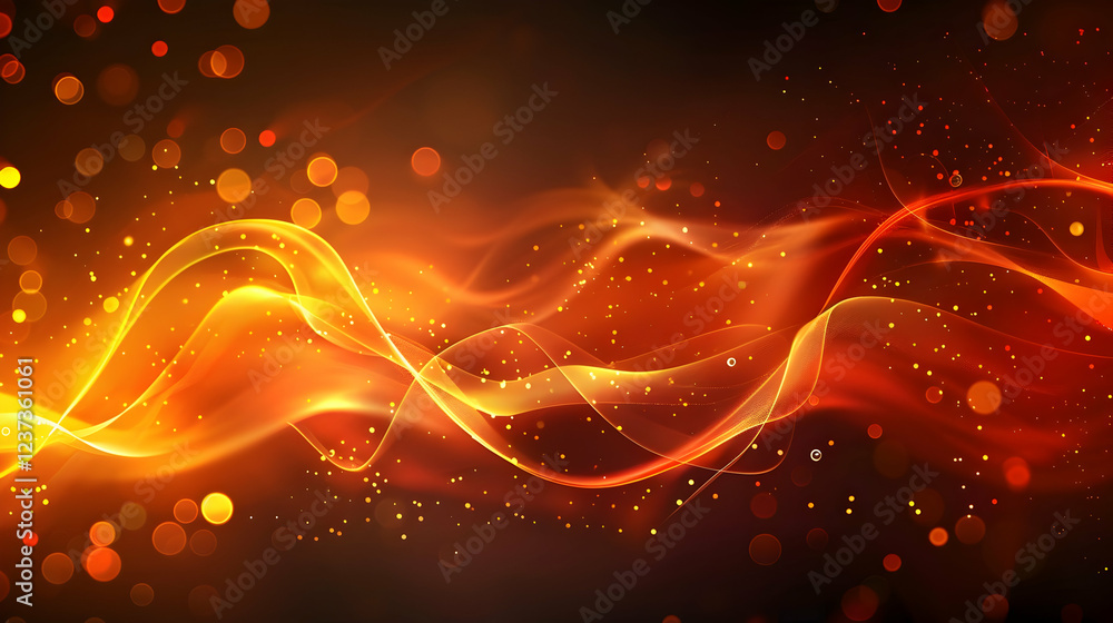 Poster abstract design featuring flowing orange and red waves with sparkling elements.
