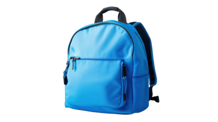Blue backpack isolated on transparent background, ready for school or travel