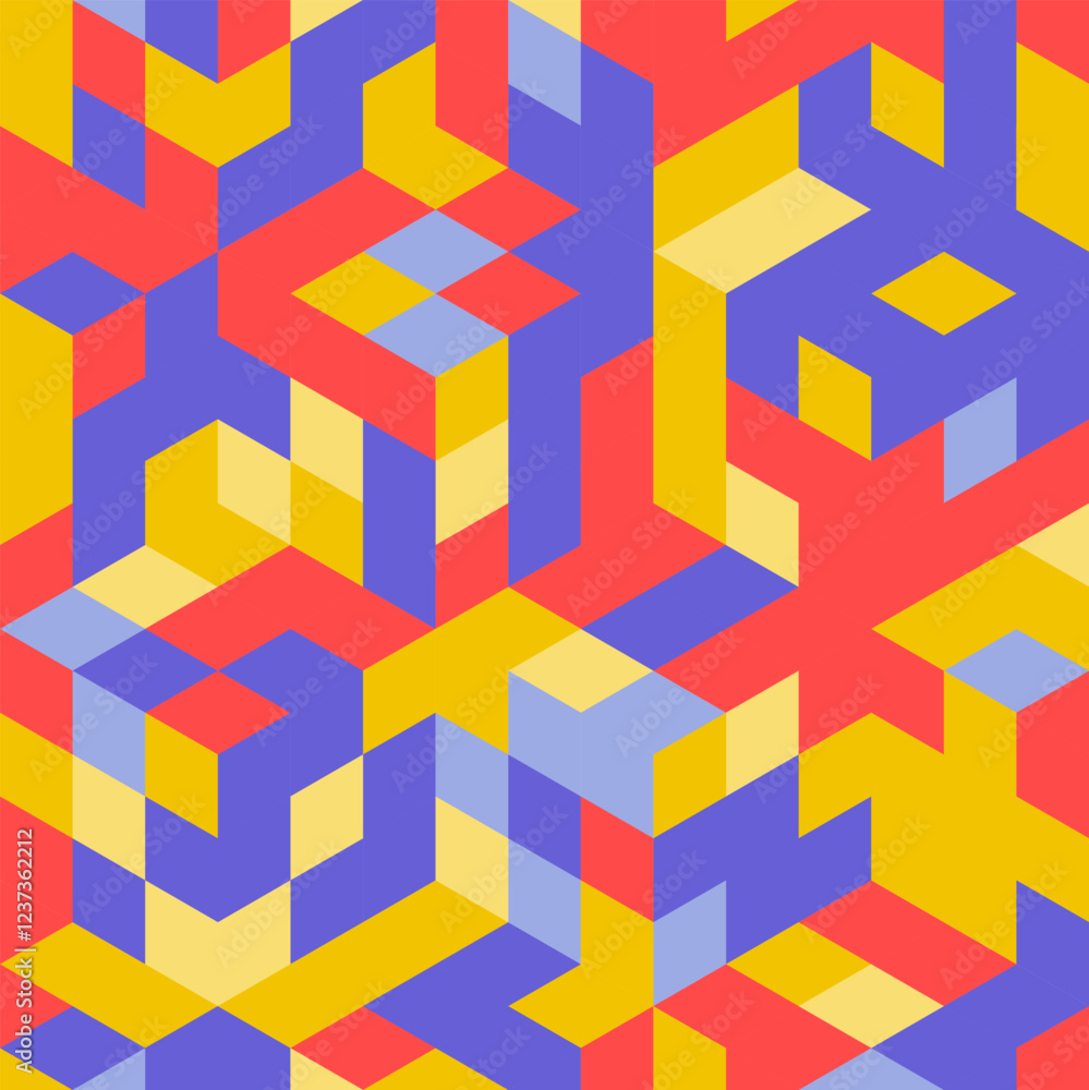 Poster abstract colorful isometric cubic toy-like vector design