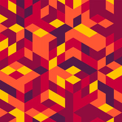 Vector design with isometric colored squares in red, orange, and yellow colors