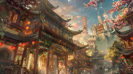 Fototapeta premium Freepik_chinese_temple_fantasy_background_Lllustratio